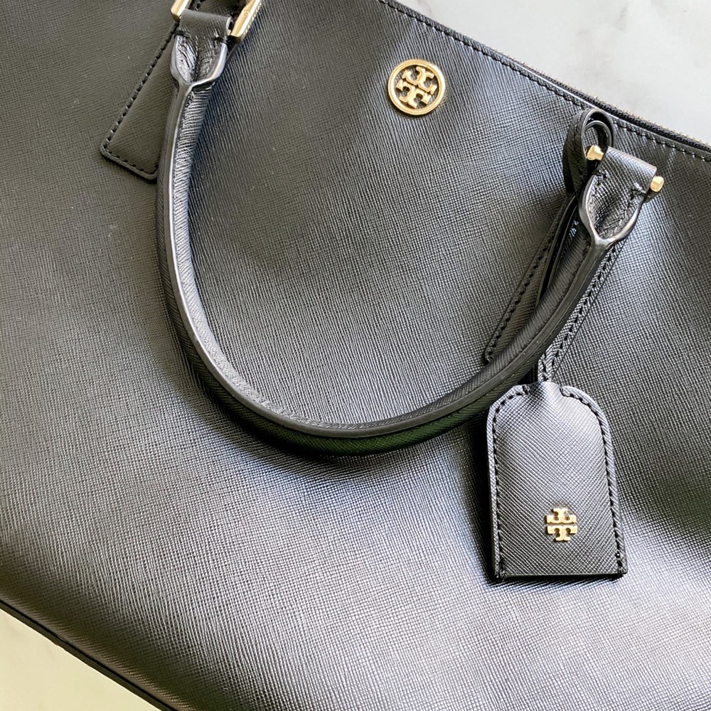 Tory Burch Black Robinson Double Zip Tote